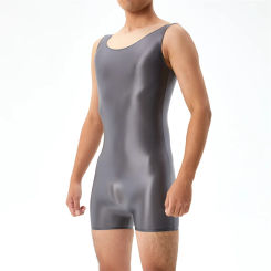 Mens Undershirts Leotard Sleeveless Glossy Elastic Seamless Bodysuits Wrestling Singlet Bodywear Lingerie Sheer Gay Jumpsuits