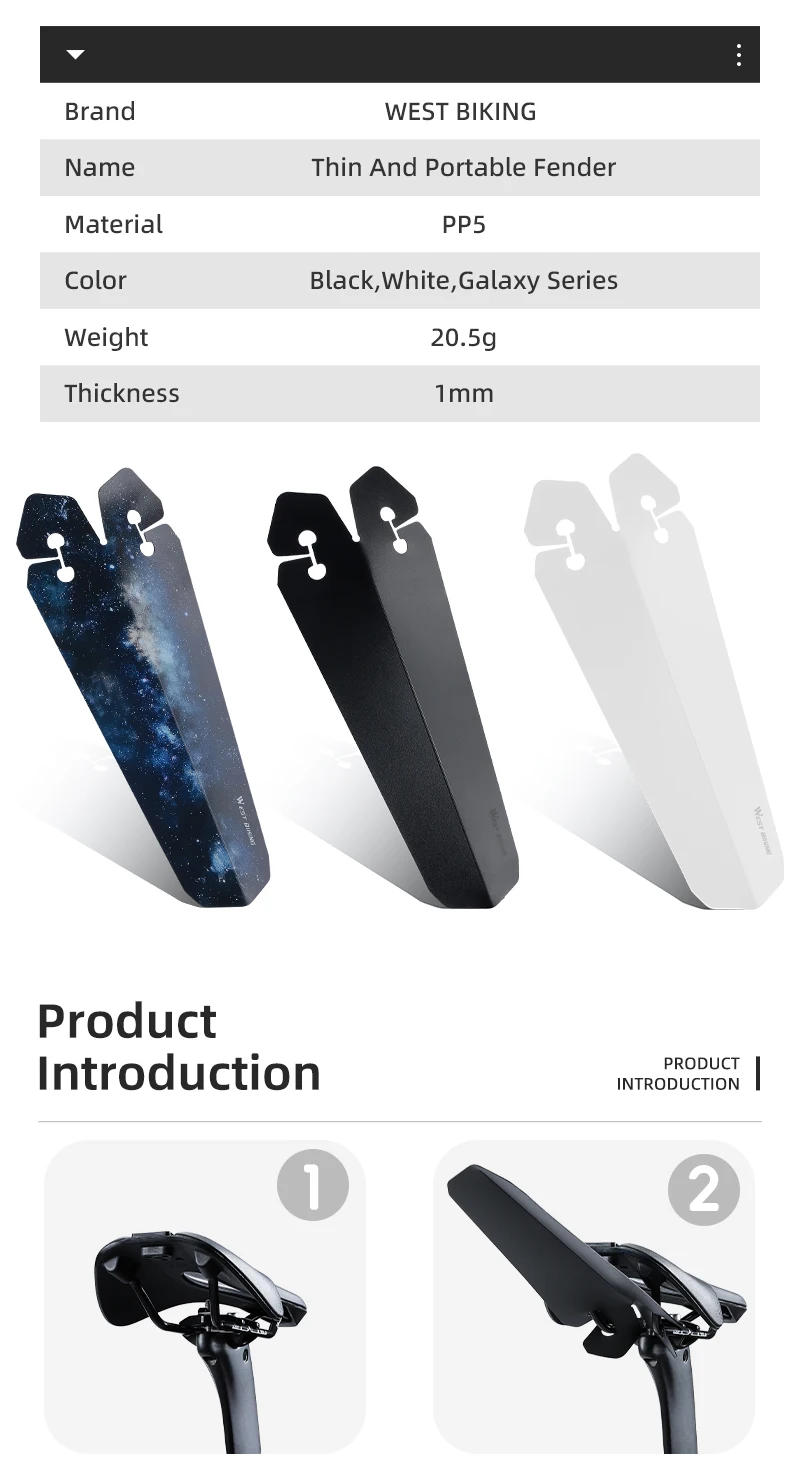 Description Picture 4 of itemWEST BIKING Ultralight Bicycle Fender Quick Removal MTB Road Bike Fender Rear Tire Universal Saddle Mudguard Cycling Accessories