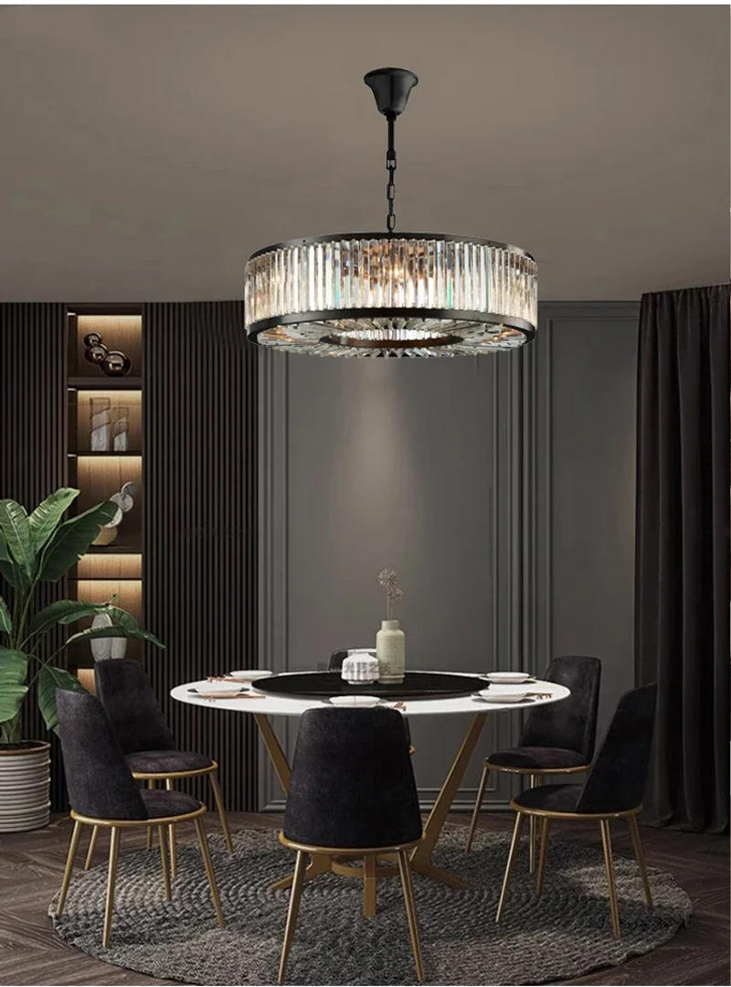 Description Picture 6 of itemLed Retro American Black Round Crystal Hanging Lamps Chandelier Lighting Lustre Suspension Armature Lamps For Living Room