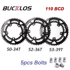BUCKLOS Road Bike Chainring 110 BCD 34/50T 36/52T 39/53T Bicycle Double Chainring 5 Holes Narrow Wide Bike Crown Accessories