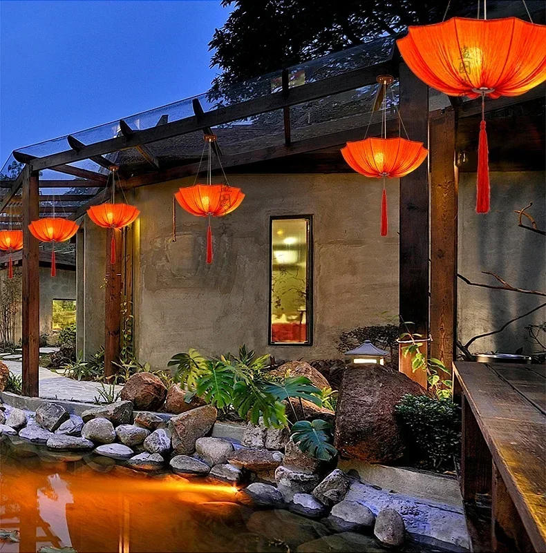 Description Picture 6 of itemChinese cloth classical imitation cloth umbrella pendant lamp lantern Restaurant balcony aisle Club Creative ZS136