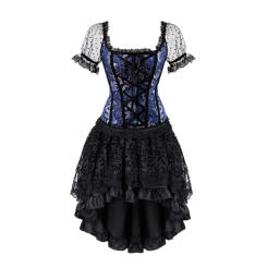 Blue Corset Bustier Skirt Tutu Plus Size Women Lace Up Gothic Victorian Lolita Vintage Sexy Exotic Floral Burlesque Korsett