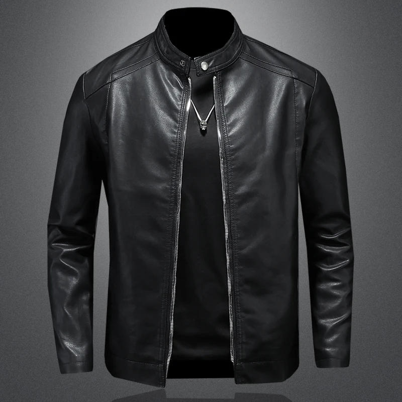 Description Picture 2 of itemAutumn and winter men's leather jacket jacket standing collar leather jacket for young people