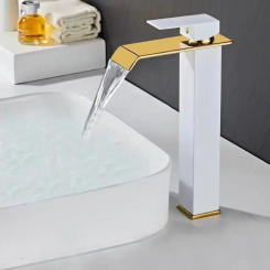 Gold and white Bathroom Waterfall Faucet Basin Bathroom Basin Mixer Tap Hot and Cold Sink faucet