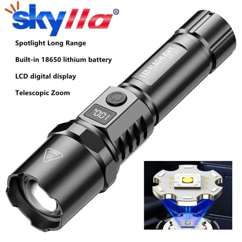 Description Picture 2 of itemPortable Spotlight Long Range 30W Lightweight LED Flashlight Type-C Built-in 18650 Battery Telescopic Zoom LED Tactical Torch