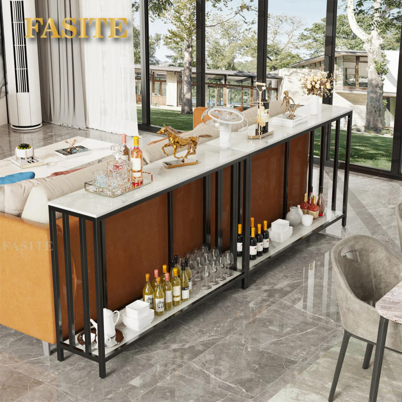 Description Picture 2 of item47.2” Long Modern Console Table, Sintered Stone Entryway Table, Narrow Table Sofa Table with Metal Base, Entry Table Foyer