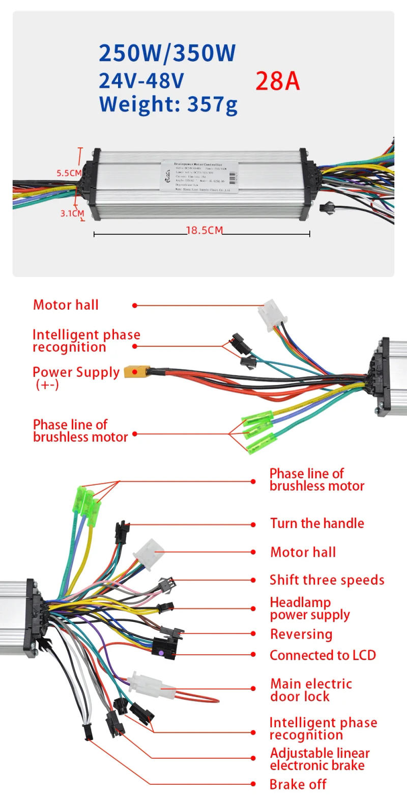 Description Picture 3 of item24V 48V Electric Bicycle 28A Brushless Motor Dual Drive Controller LCD Display Intelligent Control Multiple Specifications