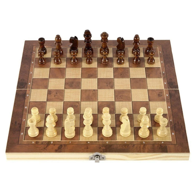 Description Picture 3 of item24x24CM 3in1 International Chess Set Wooden Folding Chess Indoor Entertainment Portable Board Game Checker Birthday Gift For Kid