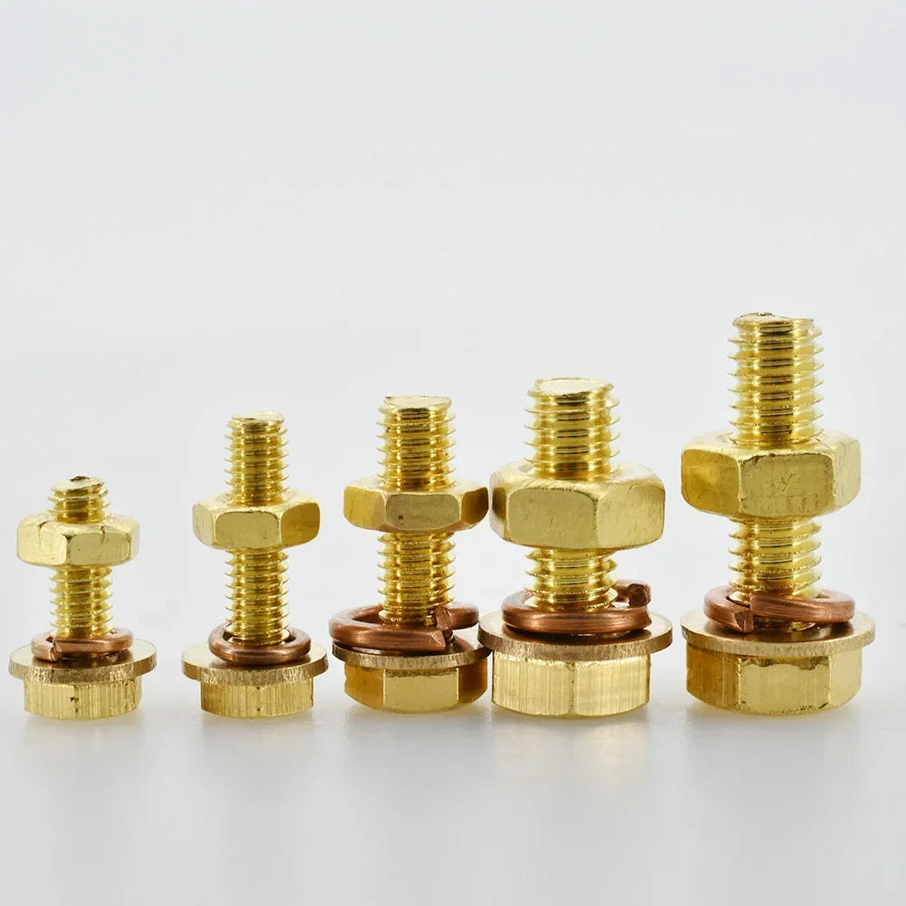 Description Picture 3 of itemM4 M5 M6 M8 M10 M12 Brass Screw Nut Sets Hex Bolt Washer External Elastic Gasket Nut Kit Metric Thread Copper Screws Spacers