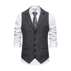 Men Vest Suit Elegant Men's Business Suit Vest with 3d Pockets Chain Decoration Classic Lapel Sleeveless for Formal for Men