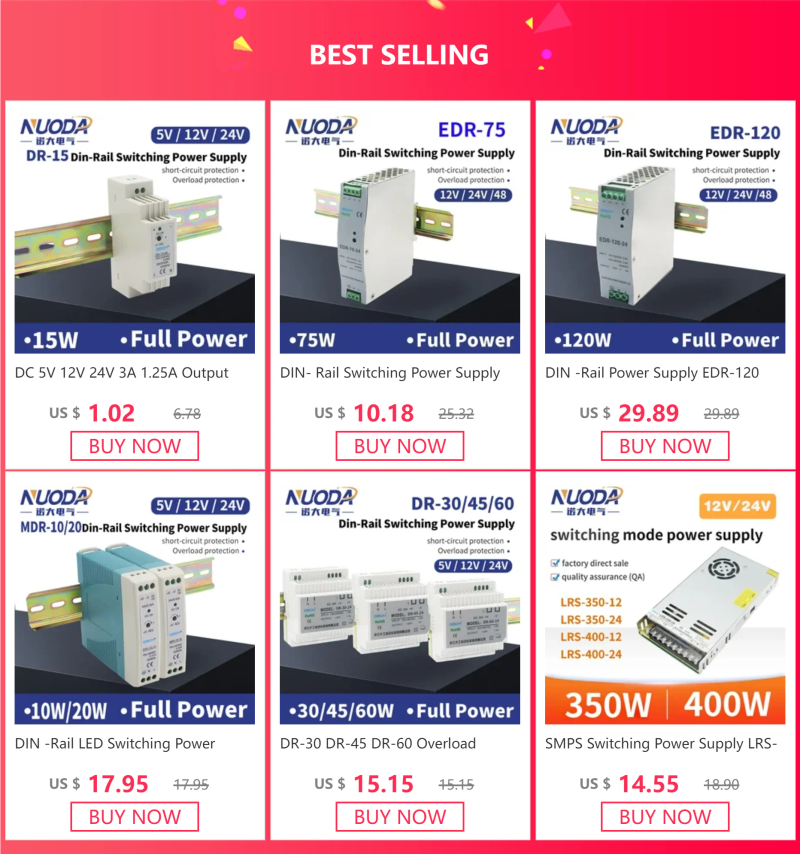 Description Picture 3 of itemDIN -Rail Switching Power Supply DR-15 30 45 60 DC 5V 12V 24VOutput Industrial Overload Protection Transformer Single