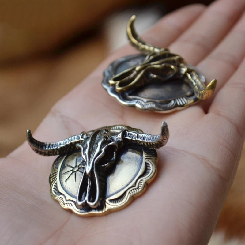 Description Picture 6 of itemVintage Brass Buffalo Skull Screw Back Coin Concho Bison Bull Gaur Rodeo Indian Cowboy Leathercraft Accessories