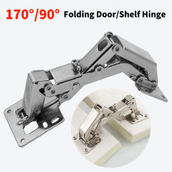 170/90 Degree Cupboard Door Buffer Hinges Cold-rolled Steel Plate Spring Angle Hinges No-Drilling Durable for Home Improvement
