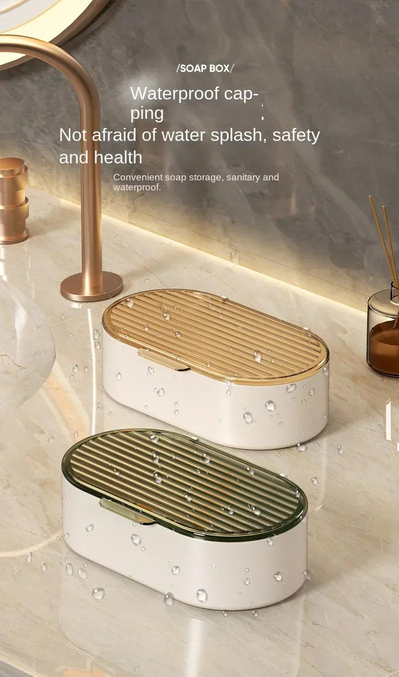 Description Picture 5 of itemDouble-layer Soap Box Household Bathroom Non-punching Hollow Drain Soap Box with Cover Dust Soap Box Holder Space Saving Design