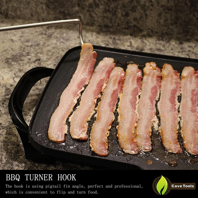 Description Picture 6 of itemMeat Fork Grill dinner Gadget Stainless Steel Flipper Wooden Handle Food Steak Portable Grilling BBQ Turner Hook