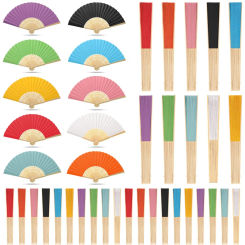 32Pcs Multicolor Bamboo Folding Fan Handheld Fans Paper Folded Fan for Wedding Party and Home Decoration