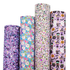 Ghosts Printed Synthetic Leather Purple Glitter Fabric Vinyl Felt Backing Faux Leather DIY craft Bow Sheets Rolls Q1839