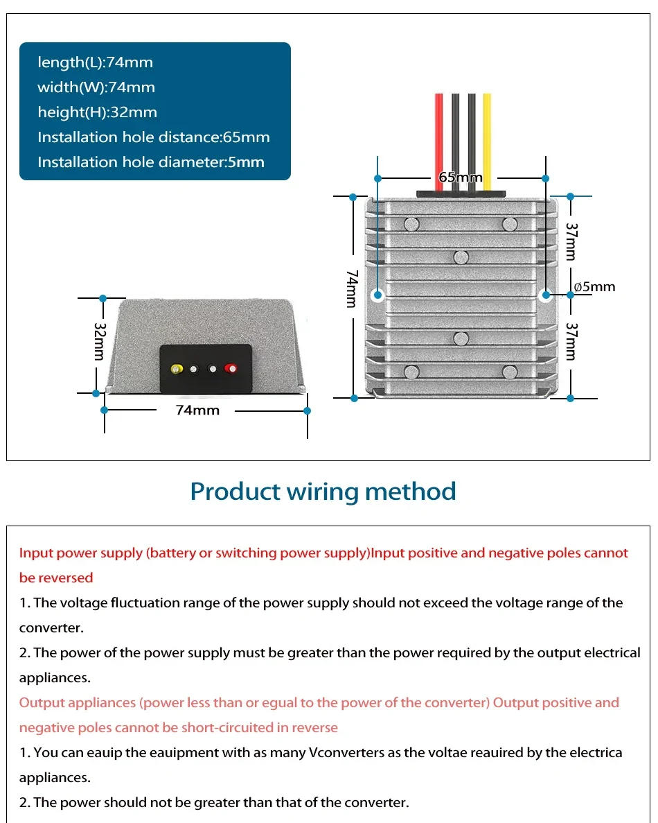 Description Picture 4 of item10-36V to 12V 13.8V/15V/19V 20V/24V power supply regulator module 5A-30A car voltage regulator DC-DC buck-boost waterproof