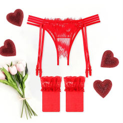 sexy Lace Women Thong low Waist transaprent Ladies G-string with leg ring Fashion Erotic Underwear Female Suspender garter brief