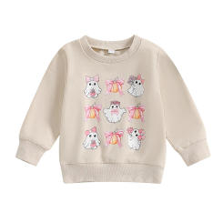 Toddler Girls Sweatshirts Classic Bow Ghost Print Long Sleeve Round Neck Pullovers Spring Fall Tops