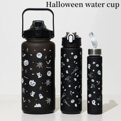 0.5-2L Halloween Sport Water Bottle Large Capacity Gradient Color Drink Jug BPAfree Plastic Straw Cup Travel Fitness Drinkware