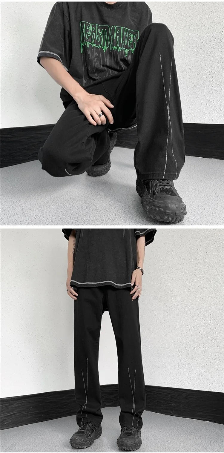 Description Picture 4 of item2023 American Trendy Brand Men Zipper Design Slit Slightly Flared Pants Vertical Feeling Straight Casual Pants Trousers A78
