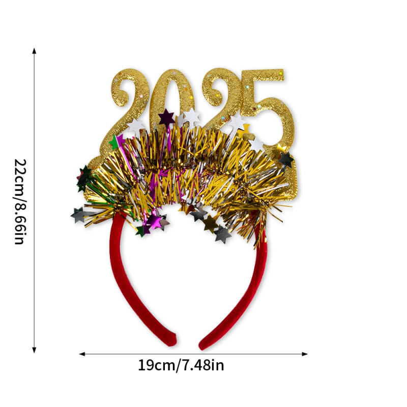 Description Picture 5 of item2025 New Year Headband Glitter Star Sequin Colorful Hairhoop Happy New Year Headwear Photo Prop Merry Christmas Party Decoration