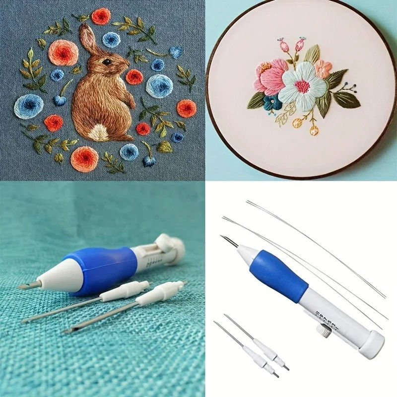 Description Picture 2 of item1 Set, Embroidery Knitting Pocket Needle Pen Sewing Tool Punching Needle Magic Embroidery Needle Pen DIY Knitting Sewing Tool