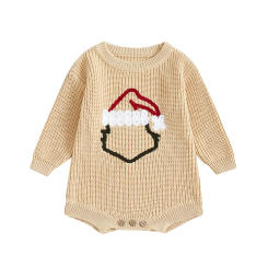 Baby Sweaters Romper Christmas Hat Embroidered Long Sleeve Round Neck Ribbed Knitted Pullover Jumpsuits