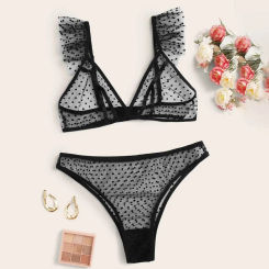 Lingerie for Women Lace Perspective Lingerie Bra+Thong Underwear Set Black Sleepwear Breath Comfortable Trend Skimpy Lingerie