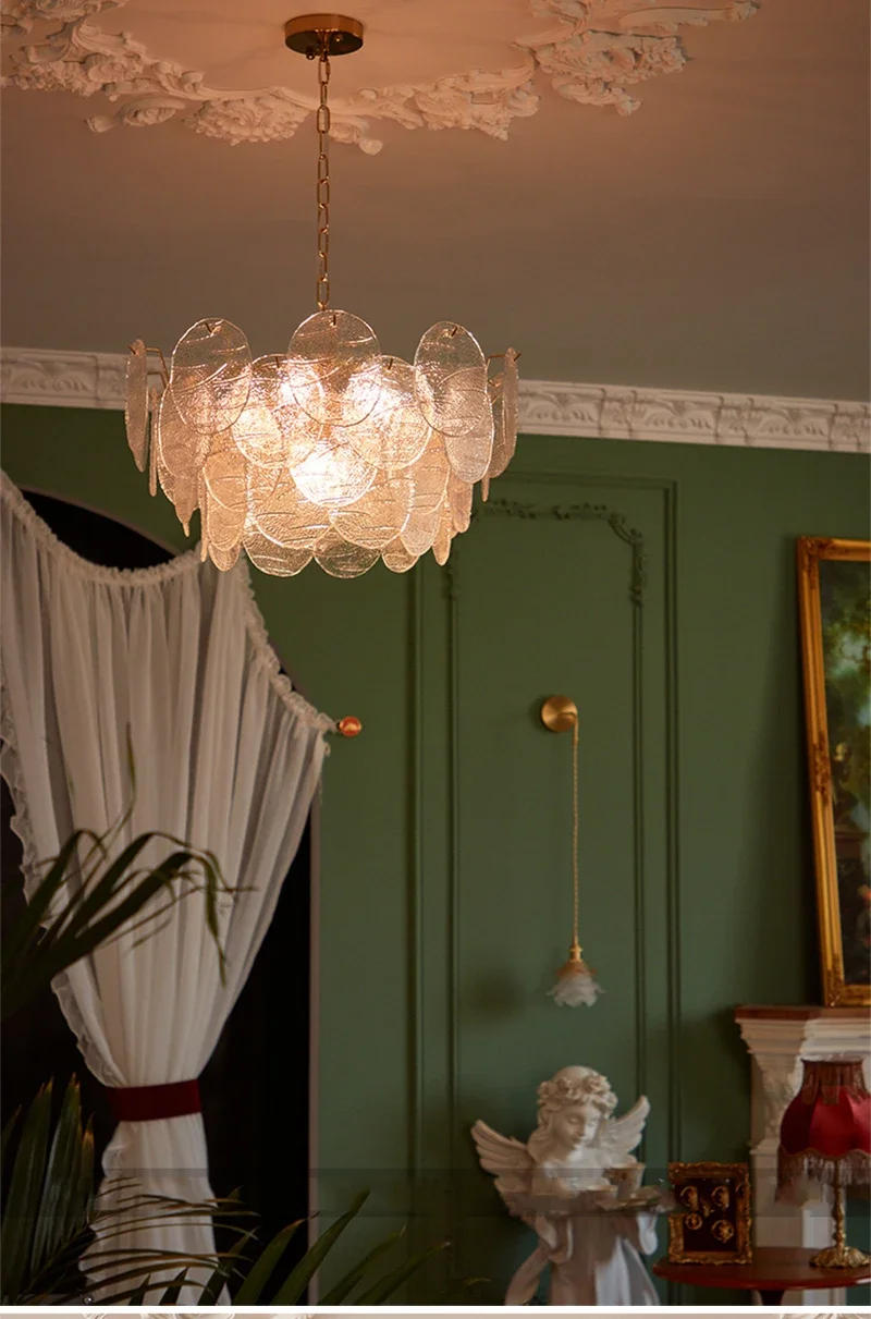 Description Picture 6 of itemFrench Minimalism Design LED Glass Chandelier Restaurant Living Room Bedroom Pendant Lamp Modern Home Decoration Light Fixtures