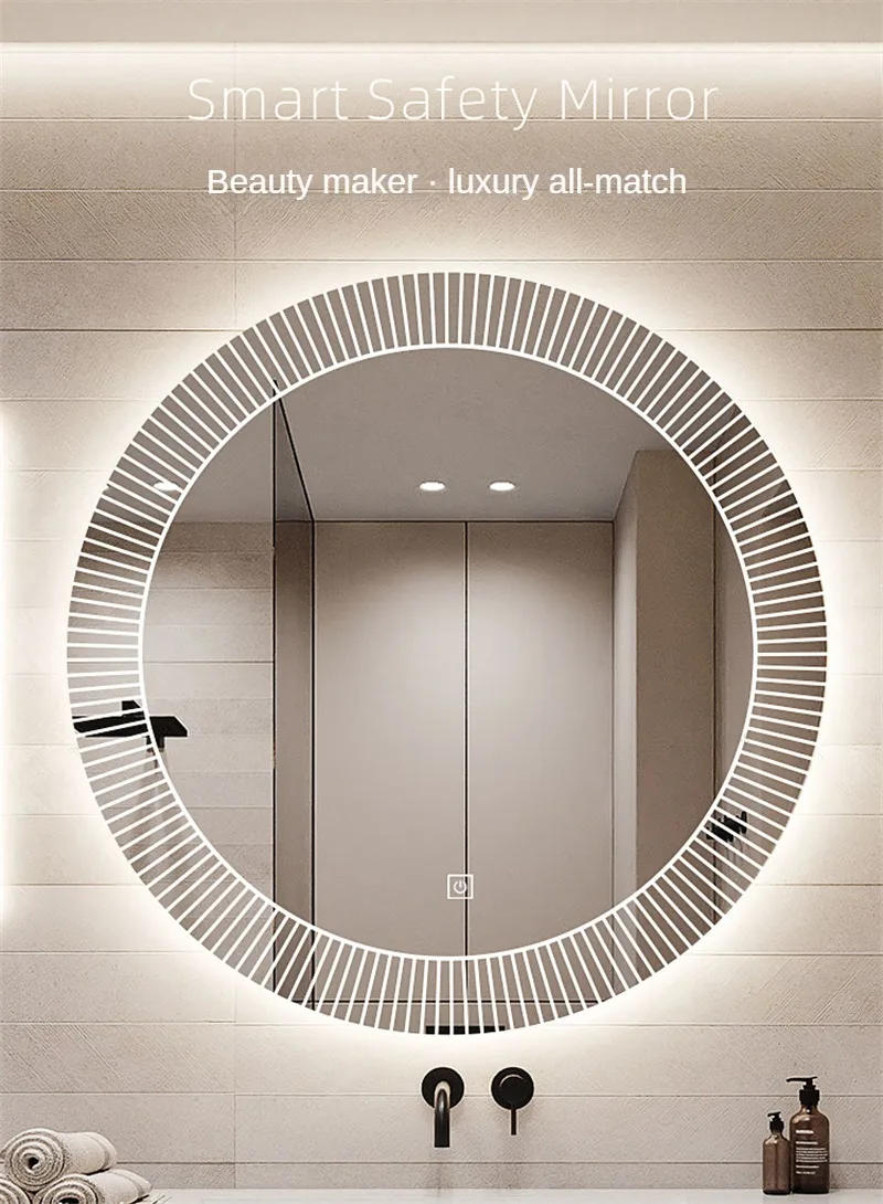 Description Picture 6 of itemEuropean Style Smart Bath Mirrors Wall Mounted Toilet Round Mirrors Home Bathroom Led Luminous Dressing Mirror with Touch Screen