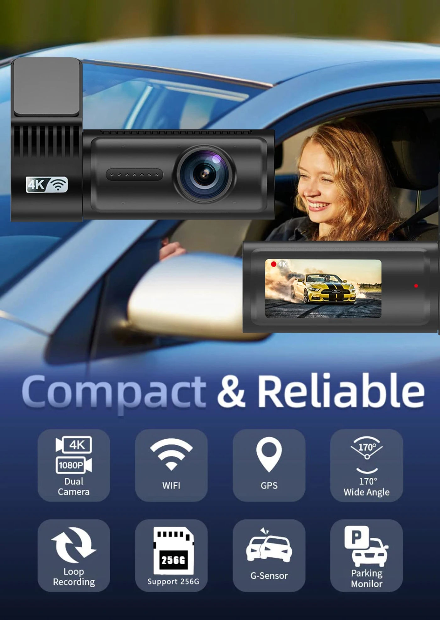Description Picture 2 of item4K 3840*2160P Dash Cam Mini WIFI GPS Car DVR Camera Dual Len Video Drive Recorder Dashcam Registrar Black Box 24 Hour Monitoring