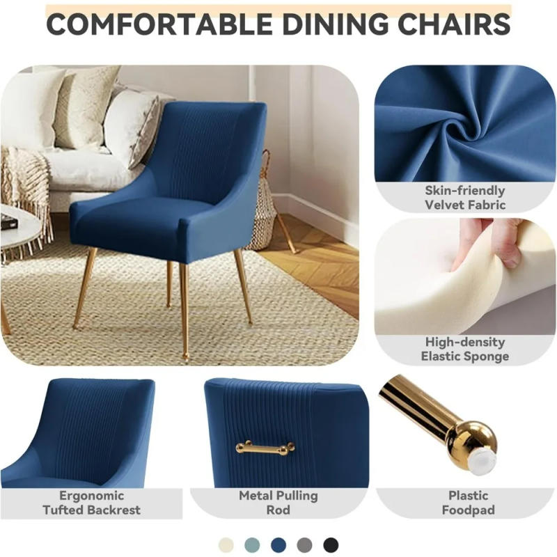 Description Picture 6 of itemDining Chairs,Living Room Chairs, Velvet Upholstered Dining Room Chairs Gold Legs,Tufted Accent Chair Set of 6 Reception Room