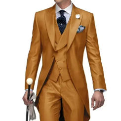 Men Suit 3 Pieces Brown Solid With Lapel Casual Wedding Banquet Work Tuxedos Set Jacket Vest With Pants