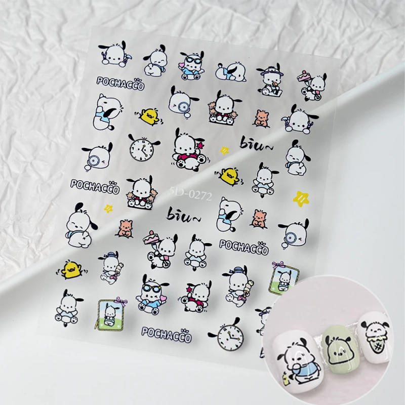 Description Picture 5 of item1 Sheet Sanrio Nail Stickers Cute Cartoon Kuromi Hello Kitty My Melody Cinnamoroll 3D Nail Decals Press on Nails Nail Decoration