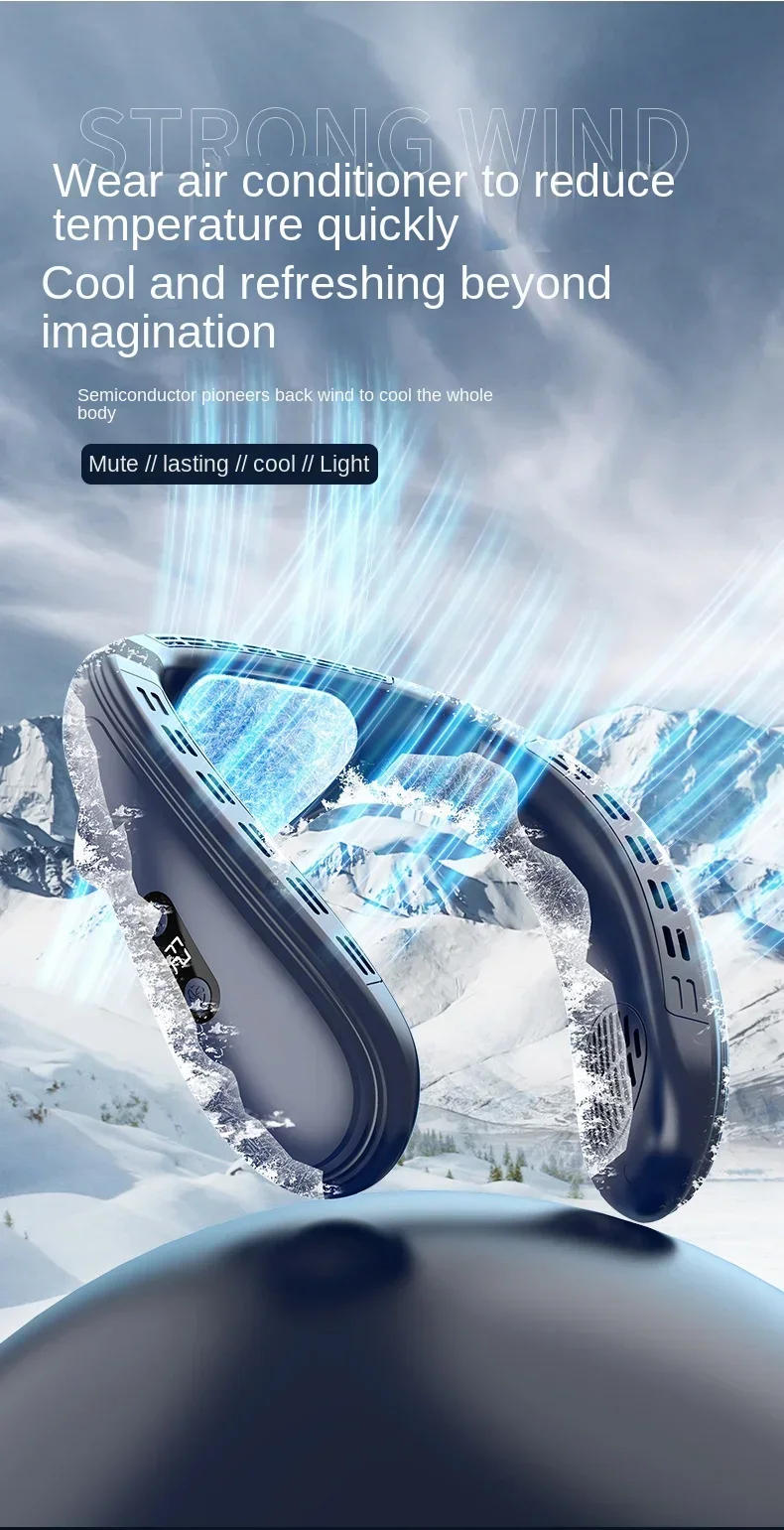 Description Picture 3 of itemNew Neck Air Conditioner Portable Neck Fan Rechargeable Semiconductor Cooling Bladeless Fan Outdoor Personal Fan Wearable Cooler