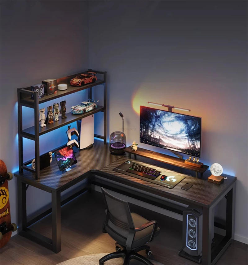 Description Picture 6 of itemModern Corner Computer Desks Home Double Desktop Gaming Desk Computer Desk with Bookshelf Bedroom Reading Desk Office Furniture