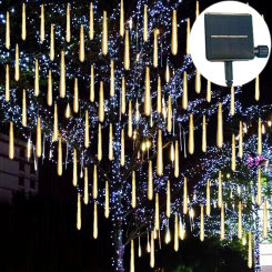 2024 Christmas 8tubes Solar LED Meteor Shower String Lights Outdoor Street Garland Holiday Lamp Decoration, Party Decoration