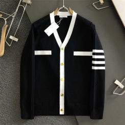 2023 Fashion TB Brand Sweaters Men Women Slim Fit Striped Cardigan Clothing Patchwork Wool Pocket Autumn Winter Casual Coat