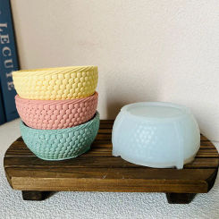Woven Basket Flowerpot Mold DIY Concrete Candle Cup Vessel Silicone Mold Wave Vase Pen Holder Plaster Bowl Clay Mold