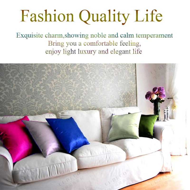 Description Picture 4 of itemImitated Silk Pillow Case 100% Satin Cushion Cover 50X50 Solid Pillowcase 60x60cm Home Decor for Sofa Chair 45x45 40X40 Smooth