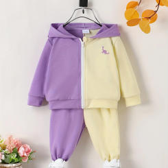 A 2-Piece Outdoor Sports Suit For Girls In Spring And Autumn Featuring A Color-Blocking Zipper Jacket And Sports Trousers