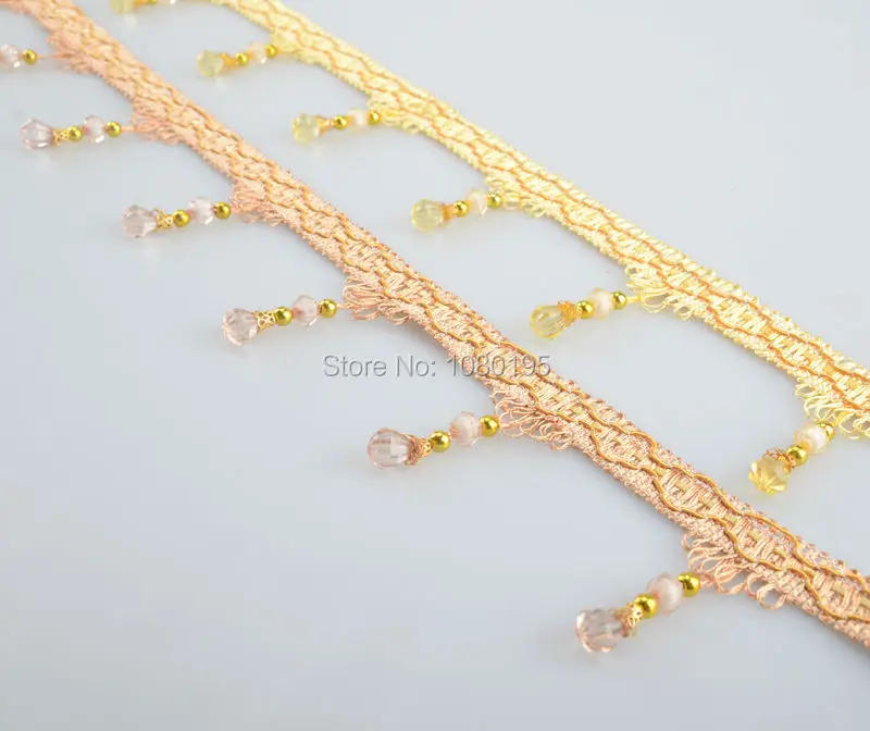 Description Picture 4 of item12M Length Curtain Lace Width Tassel Fringe Trim pumpkin Crystal Beaded Ribbon For Sewing Curtain Accessorie Lace Decoration