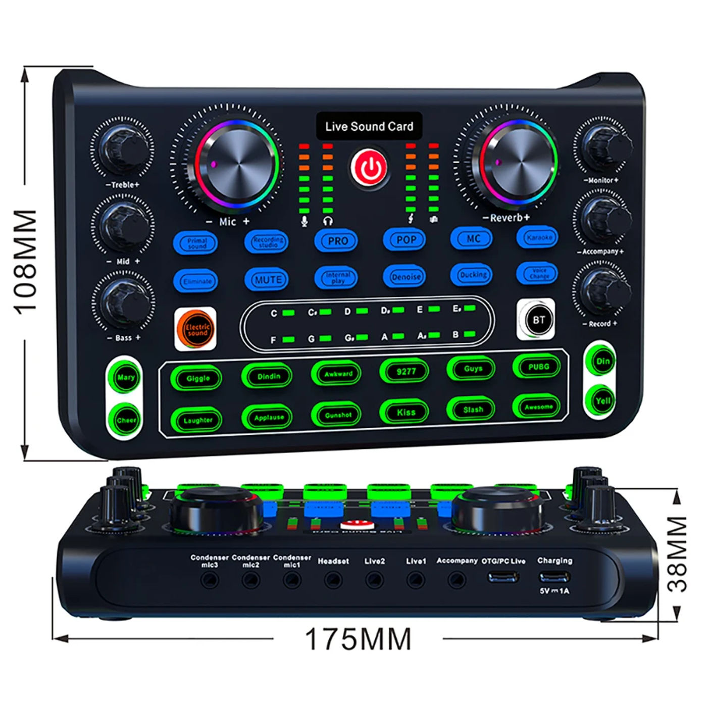 Description Picture 4 of itemSound Mixer Board Live Sound Card for Live Streaming Voice Changer Sound Card with Sound Effects,Audio Mixer for Music Recording