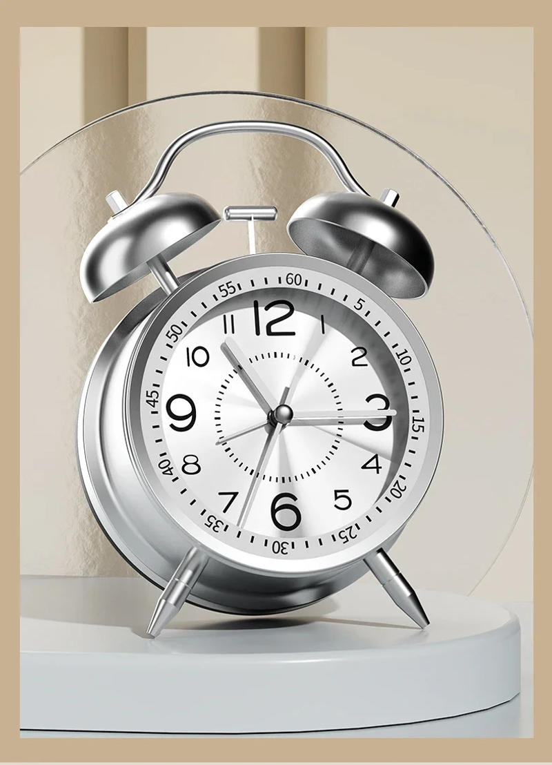 Description Picture 3 of item4.5Inch Twin Bell Loud Alarm Clock Metal Frame 3D Dial with Backlight Battery Operate Desk Table Alarm Clock For Home and Office