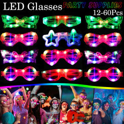 12-60Pcs LED Glasses Glow In The Dark Glasses Party Supplies Favor for Kids Adult Light Up Glasses Glow Sunglasses for Halloween