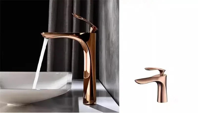 Description Picture 3 of itemRose Gold Bathroom Faucets Brief Basin Faucet Sink Mixer Hot & Cold Deck Mounted Lavatory Crane Water Tap