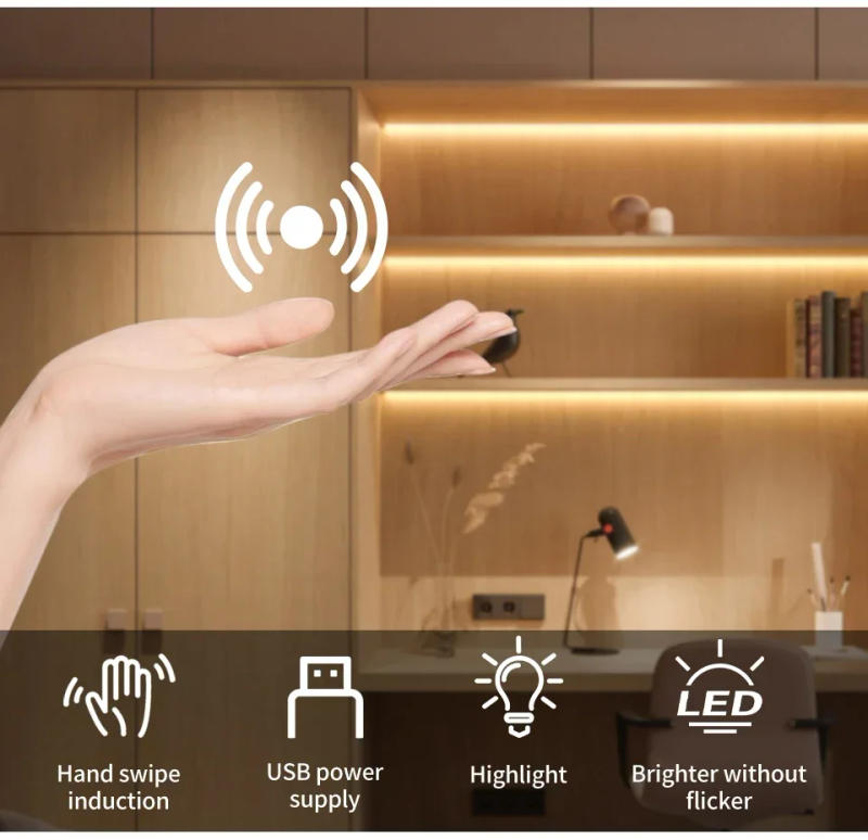 Description Picture 3 of itemUSB Led Strip Night Light Kitchen Closet Cabinet Bedroom TV Backlight DC 5V Hand Sweep Switch 1-10M 2835 Led Tape Room Decor