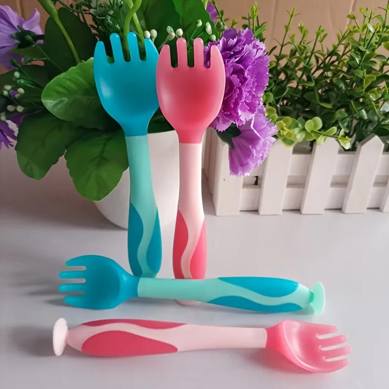 Description Picture 3 of item2pcs Baby Spoon Fork Set with Portable Box, Heat Sensitive Cutlery, Bendable Feeding Spoon Fork Set with Suction Cup